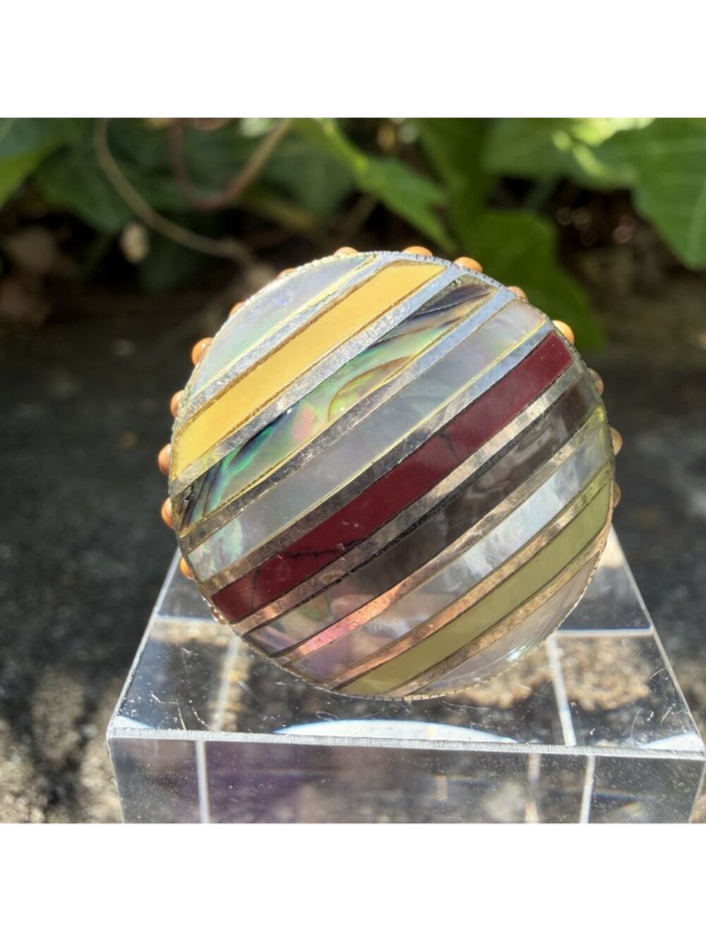 Southwestern Multi Stone Striped Inlay Ring 8 Sterling Silver MOP Jasper Boho - Picture 8 of 15